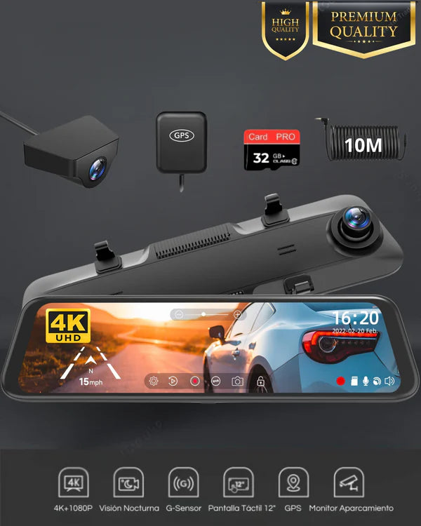 Espejo Retrovisor Táctil Dual Camara WolfBox G900™ | Wifi | Ultra HD