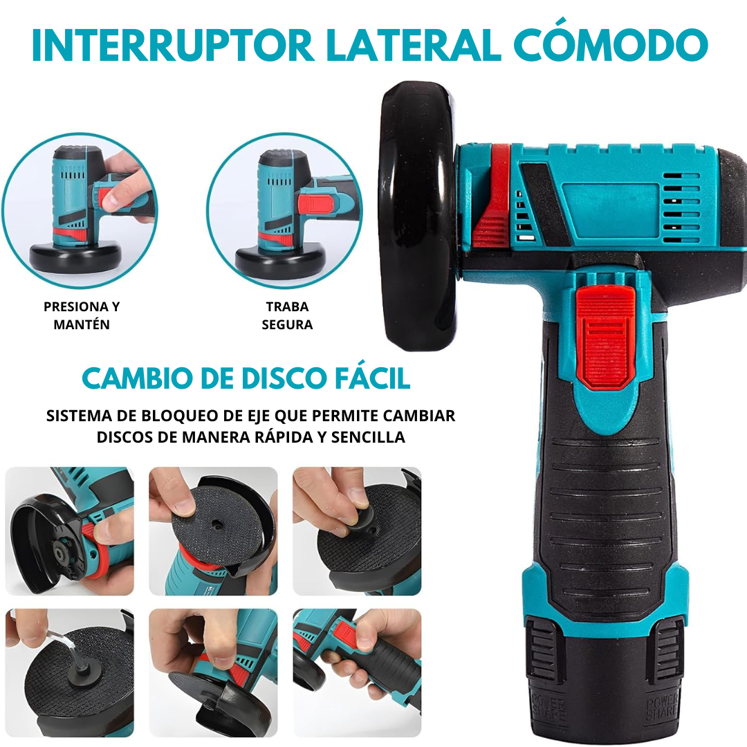 Mini Amoladora Angular 12V 19500 RPM con 2 Baterías de 2000mAh