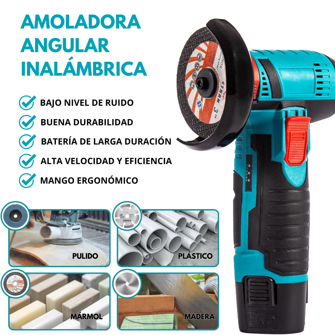 Mini Amoladora Angular 12V 19500 RPM con 2 Baterías de 2000mAh