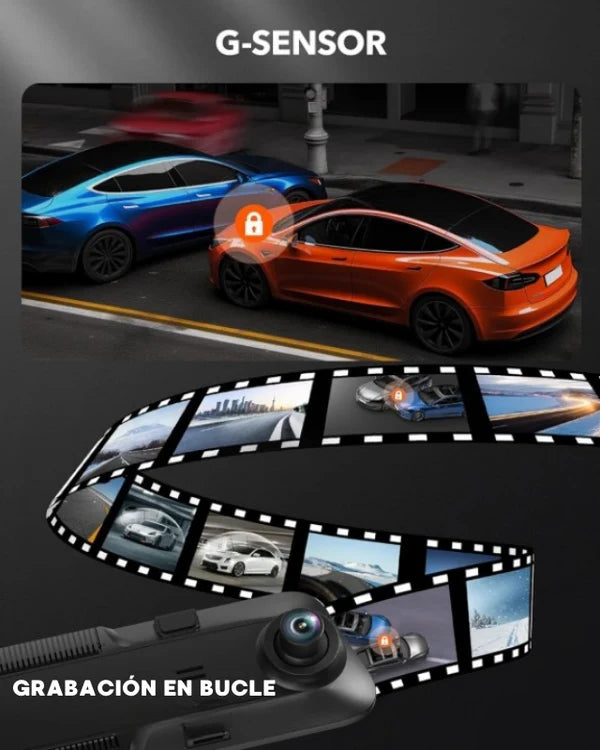 Espejo Retrovisor Táctil Dual Camara WolfBox G900™ | Wifi | Ultra HD