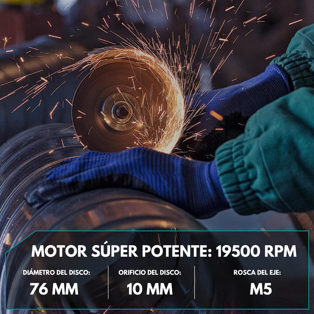 Mini Amoladora Angular 12V 19500 RPM con 2 Baterías de 2000mAh
