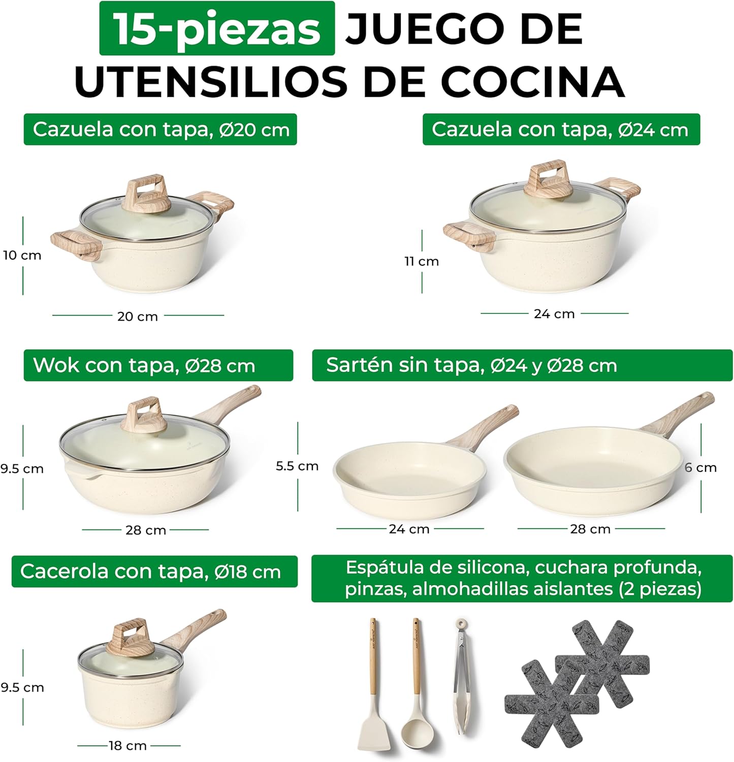 Juego de Ollas y Sartenes Cocina Antiadherentes 14 Piezas