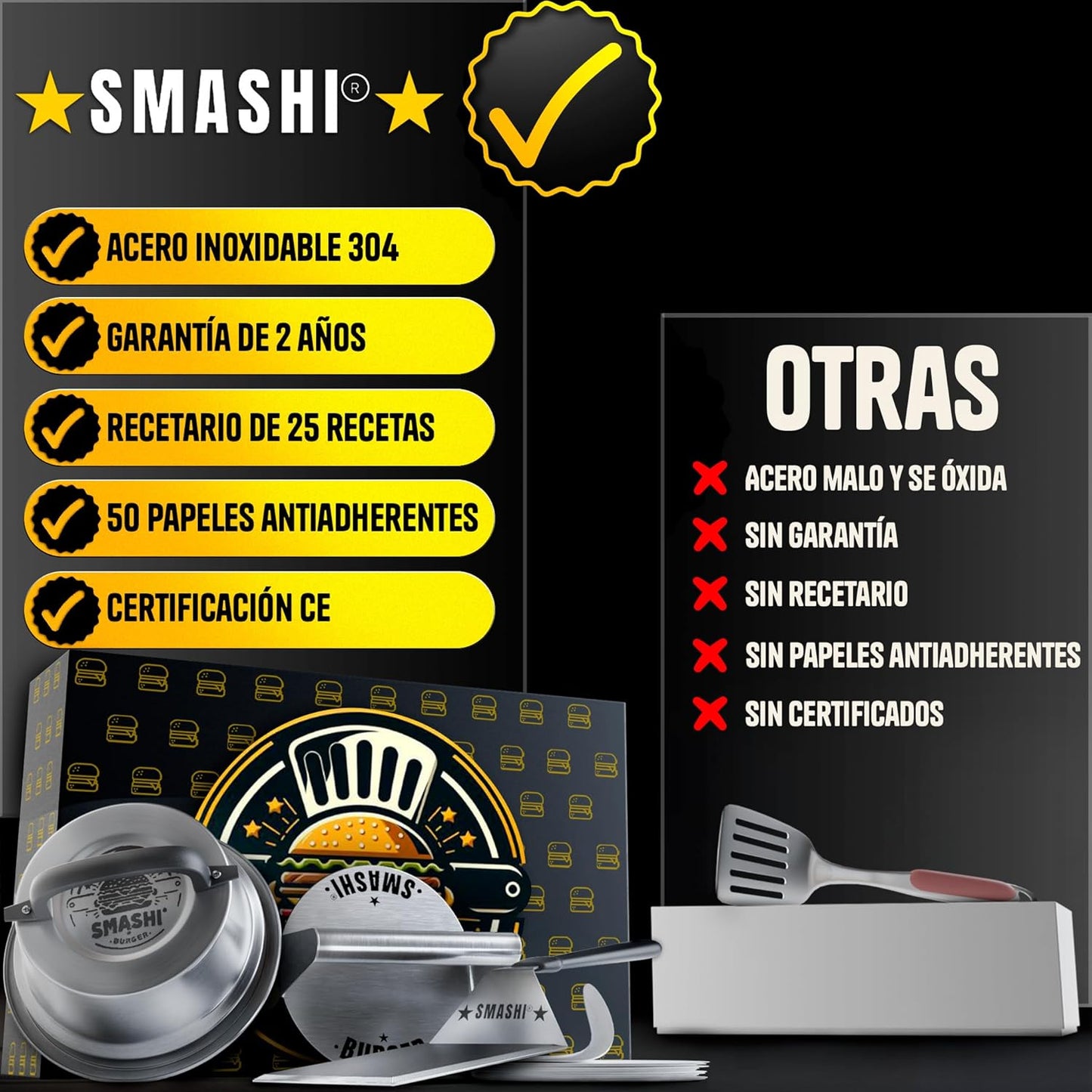 Smash Burguer Kit | 7 Piezas Acero Inox