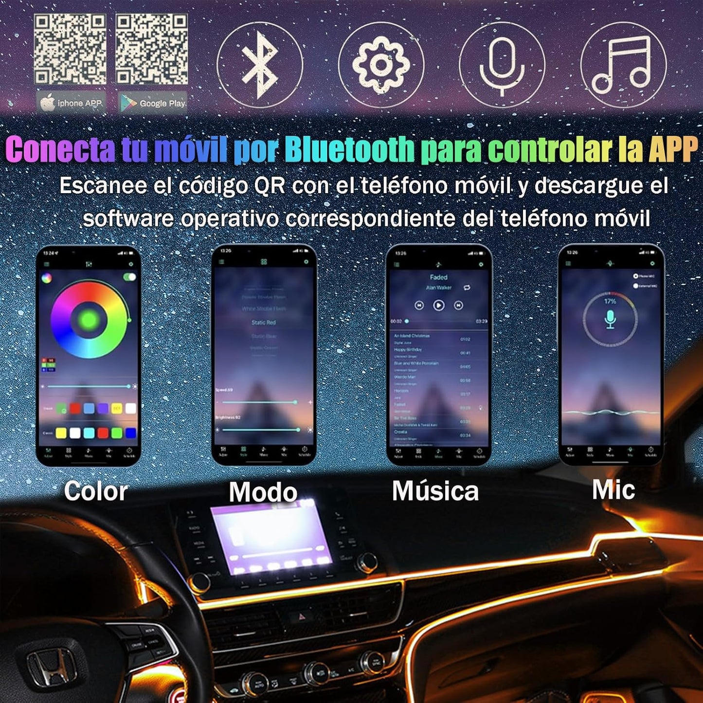 Groomer™ Tira Led RGB de Fibra para Vehiculos