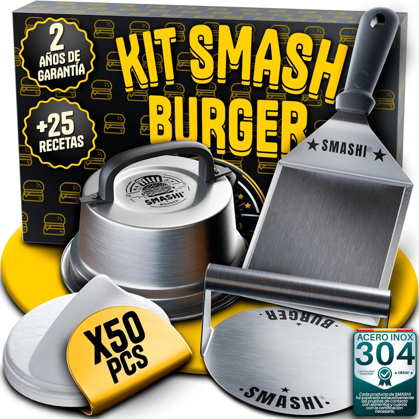 Smash Burguer Kit | 7 Piezas Acero Inox
