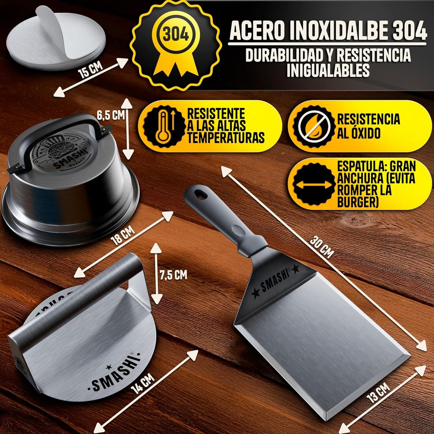 Smash Burguer Kit | 7 Piezas Acero Inox