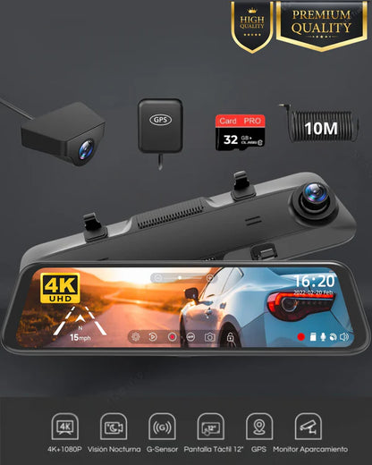 Espejo Retrovisor Táctil Dual Camara WolfBox G900™ | Wifi | Ultra HD