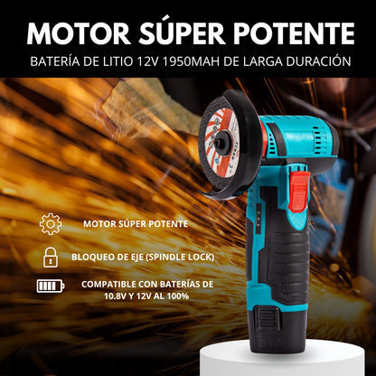 Mini Amoladora Angular 12V 19500 RPM con 2 Baterías de 2000mAh