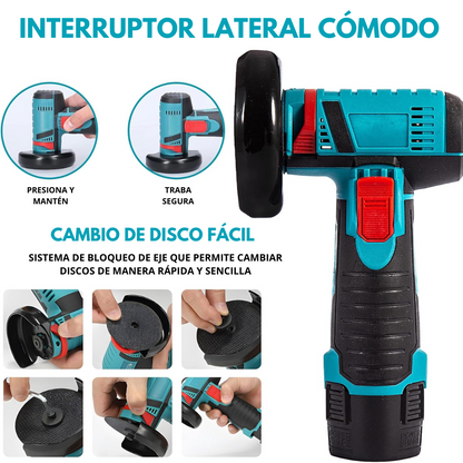 Mini Amoladora Angular 12V 19500 RPM con 2 Baterías de 2000mAh