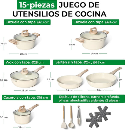 Juego de Ollas y Sartenes Cocina Antiadherentes 14 Piezas